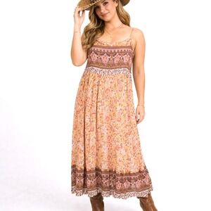 Emery Rose Maxi Dress Womens Large Boho Batik Paisley Tiered Sleeveless